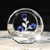 Crystal Tulips Flower Figurines with a Outer Circular Ring for Home Decoration, Cobalt Blue