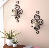 Antiqued Candle Wall Sconces, Set of 2 Wrought Iron Candle Holder