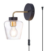 Modern Plug in Wall Sconce, w/ Brass Accent Edison Socket