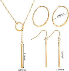 Simple Bar Jewelry Set Vertical Bar Necklace Earrings Adjustable Cuff Bracelet, Gold