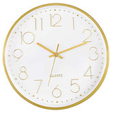 Gold Wall Clock 12 Inch Silent Non-Ticking Battery Operated Round