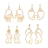 4 Pair Gold Face Earrings Abstract Design