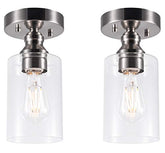 2 Pack Semi Flush Mount Ceiling Light Fixture, E26 Medium Base, Metal w/ Clear Glass