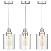 Adjustable Hanging Light Fixtures, Clear Glass Shade Ceiling Lamp 3-Pack