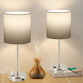 Bedside Table Lamps for Bedroom Set of 2 w/ USB Charging Port & AC Outlet 2 Blubs Included