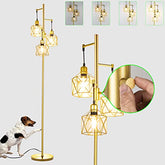 Gold Tree Standing Lamp w/ 3 Elegant Teardrop Cage Head - Bulb Included