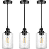 Adjustable Light Fixtures, Seeded Glass Shade Pendant Light-3 Pack
