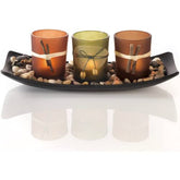 Natural Candlescape Set, 3 Decorative Candle Holders, Rocks and Tray