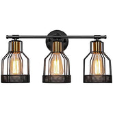 3-Light Farmhouse Bathroom Vanity Light Fixtures, Industrial Black & Gold E26 Socket