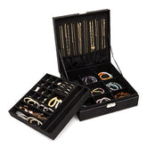 Two Layer Black Jewelry Box Organizer w/ Lock & Key, Display Case w/ Removable Tray (10.5 x 10.5 inch)