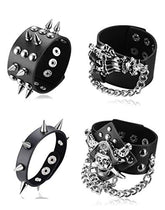 4Pcs Spike Studded Rivet Skull Demon Black Punk Bracelet for Men/Women