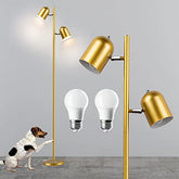 Gold Floor Lamp w/ 2 Adjustable Rotating Lights, 2x5W LED Bulbs Included