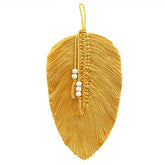 Cotton Macrame Feather Leaf w/ Wooden Beads Wall Decoration