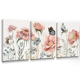 Pink Blossom Flower Wall Art Canvas 12×16 Inch, 3 Panels
