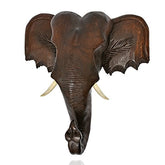 Wood Hand Carved Thai Elephant Head Wall Art