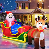 8 Foot Long Inflatable Reindeer Pull The Sleigh Decoration w/ LEDs