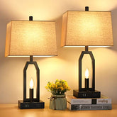 Set of 2 Table Lamps, 2 w/ 3-Model Lighting, Dual USB Charging Ports, (4 Bulbs Included)