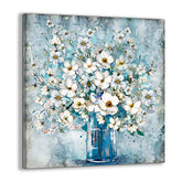 White Flower in Blue Bottle Wall Art Canvass