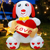 4 Ft Valentine's Day Inflatables Decoration Blow up Puppy Dog Holds Heart Bones w/ Led Lights