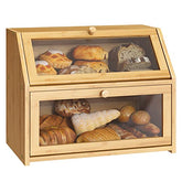 Bread Storage Box For Kitchen Countertop w/ Clear Window Double Layer