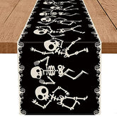 Halloween Table Runner Skeleton Dancing Funny Black Linen Seasonal Halloween