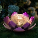 Lotus Solar Light Garden Decor ,Waterproof LED Crackle Globe Glass Flower Light