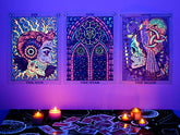 3 Pcs Tarot Tapestry Sun Moon Star Tarot Card Tapestry Blacklight Poster UV Reactive Indie Trippy Tapestry