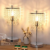 Crystal Lamp for Bedroom Set of 2, 3-Way Dimmable Touch Control w/ 2 USB Charging Ports ED Bulb Included