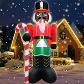 6Ft Christmas Inflatables Black Nutcracker Holds Candy Cane w/ LED Lights