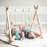 Wooden Baby Gym w/ 6 Gym Toys Foldable Activity Center