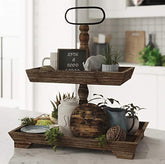 2 Tier Wooden Farmhouse Tray Stand