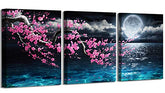 Framed 3 Pieces Plum Blossom Moon Ocean Wall Canvas Art Size 12x16 Each Panel