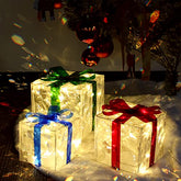 Set of 3 Christmas Decorations Lighted Gift Boxes