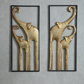 Set of 2 Elephant Wall Art Decoration Gold Metal (11.8x27.6in)