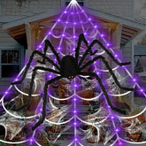 200" Lighted Huge Triangular Spider Web w/ 79" Giant Spider Halloween Decoration