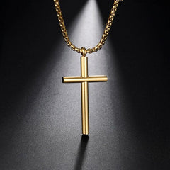Gold 3D Cross Pendant Necklace Box Chain Choker Religious Jesus Jewelry Amulet