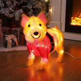 Christmas Outdoor Decoration Lighted Dog, 17 Inch Height Pre-Lit 3D Tinsel Cute Puppy Holiday Decor with Clear Lights, Light Up & Plug