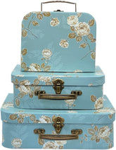 Set of 3 Decorative Vintage Storage Boxes w/ Lids (Acid Blue Flowers)