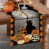 Pumpkins Cat Halloween Table Runner Trick Or Treat Kitchen Dining Table Decoration for Outdoor