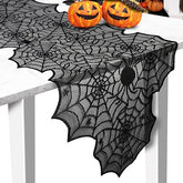 Table Runner, Black Lace Spider Web Table for Halloween Table Creepy Table Cloth