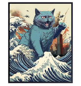 Vintage Funny Cat Wall Catzilla Japanese The Great Wave off Kanagawa Cute Cat Stuff Cat Wall