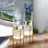 2 Packs Glass Flower Vase w/ Gold Stand, Timer & LED Lights