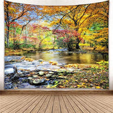 Fall Forest Waterfall Scenic Tapestry