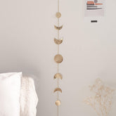 Moon Phase Wall Hanging Handmade Hammered Gold Metal 7 Moons 34" Banner