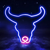 Blue Pink Neon Sign Cow Decoration Powered