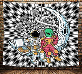 Cool Black & White Astronaut Trippy Tapestry Funny Alien on Moon Wall Decor