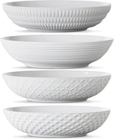 Premium Porcelain White Dinner Bowls Set of 4- 34oz -Textured White