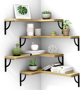 Corner Floating Shelves Wall Mounted Set of 4, Wood Display Storage Wall Shelves for Living Room, Bedroom, Office, Bathroom Kitchen & Decoration