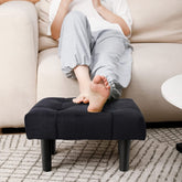 Small Footstool Ottoman,Velvet Soft w/ Wood Legs,Sofa Footrest Extra Seating for Living Room (Black 1PACK)