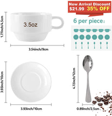 Set of 6, 3.5 oz Coffee Cup and Saucer Set (Early Black Friday Sale)